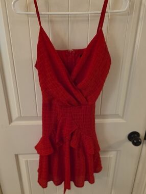 Trixxi Red Spaghetti-Strap Ruffle Mini Dress